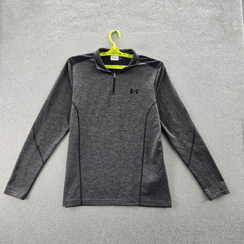 Under Armour Men Sweatshirt L Gray Coldgear Activewear Gorpcore Logo Fitted